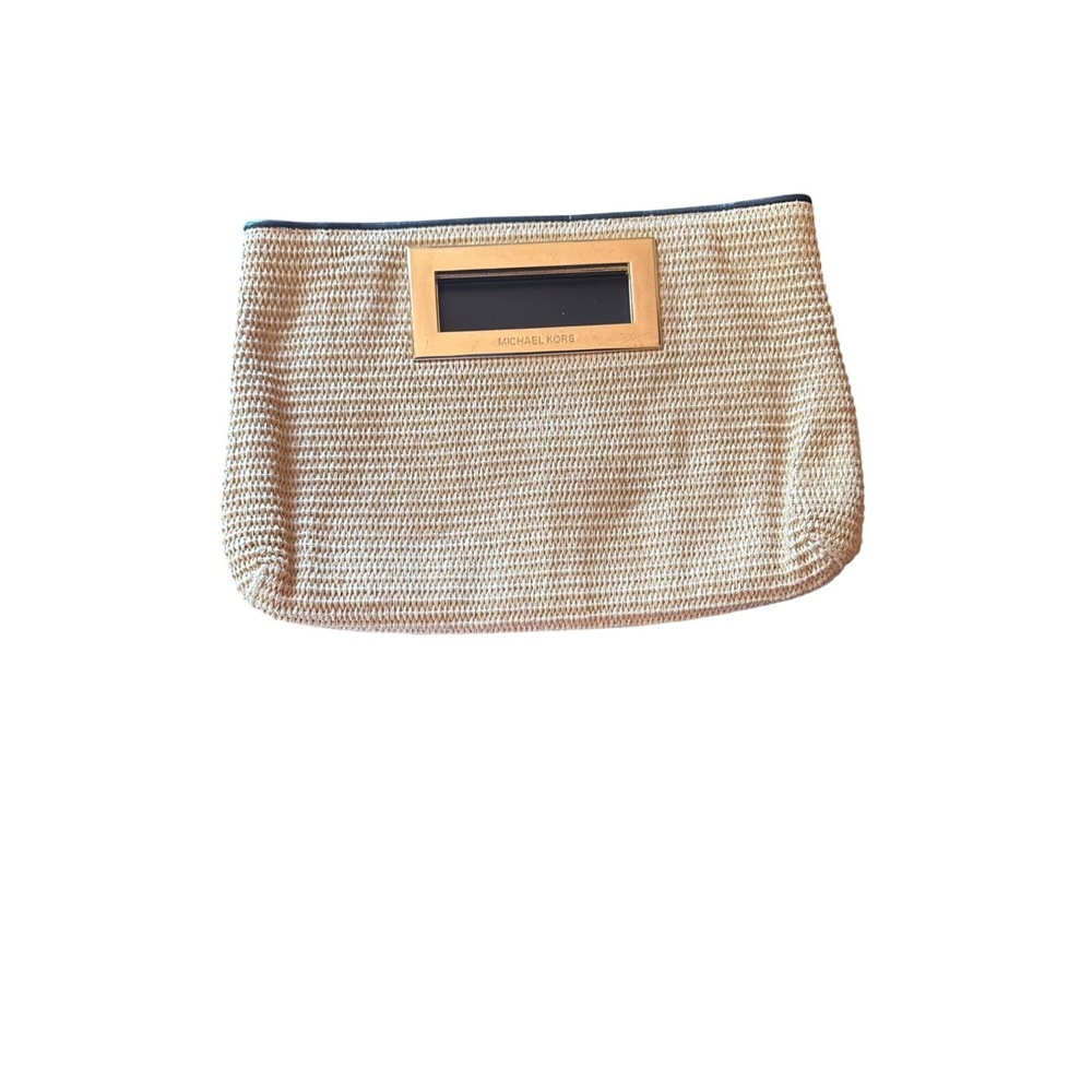 Michael Kors Woven Tan Clutch With Gold Handle Accent Coastal‎ Beach